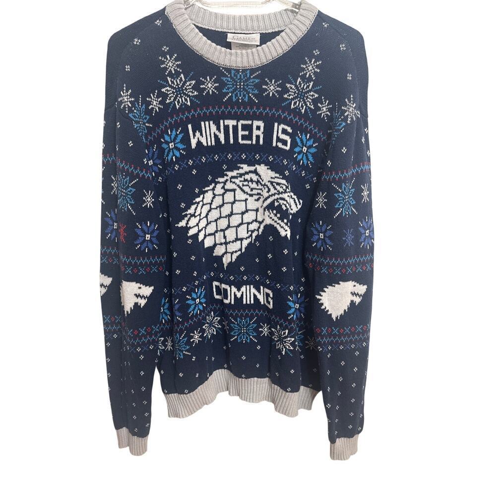 Game of Thrones "Winter Is Coming" Navy Blue Fantasy Crew Neck Sweater S Large